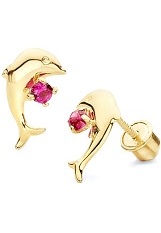 stunning teensy gold red cz dolphin screw back earrings for kids